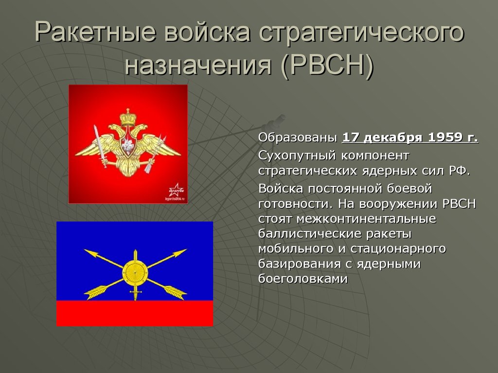 Вс образован. Ракетные войска стратегического назначения рода войск. Предназначение ракетных войск стратегического назначения вс РФ. РВСН род войск. Структура ракетных войск стратегического назначения РФ.