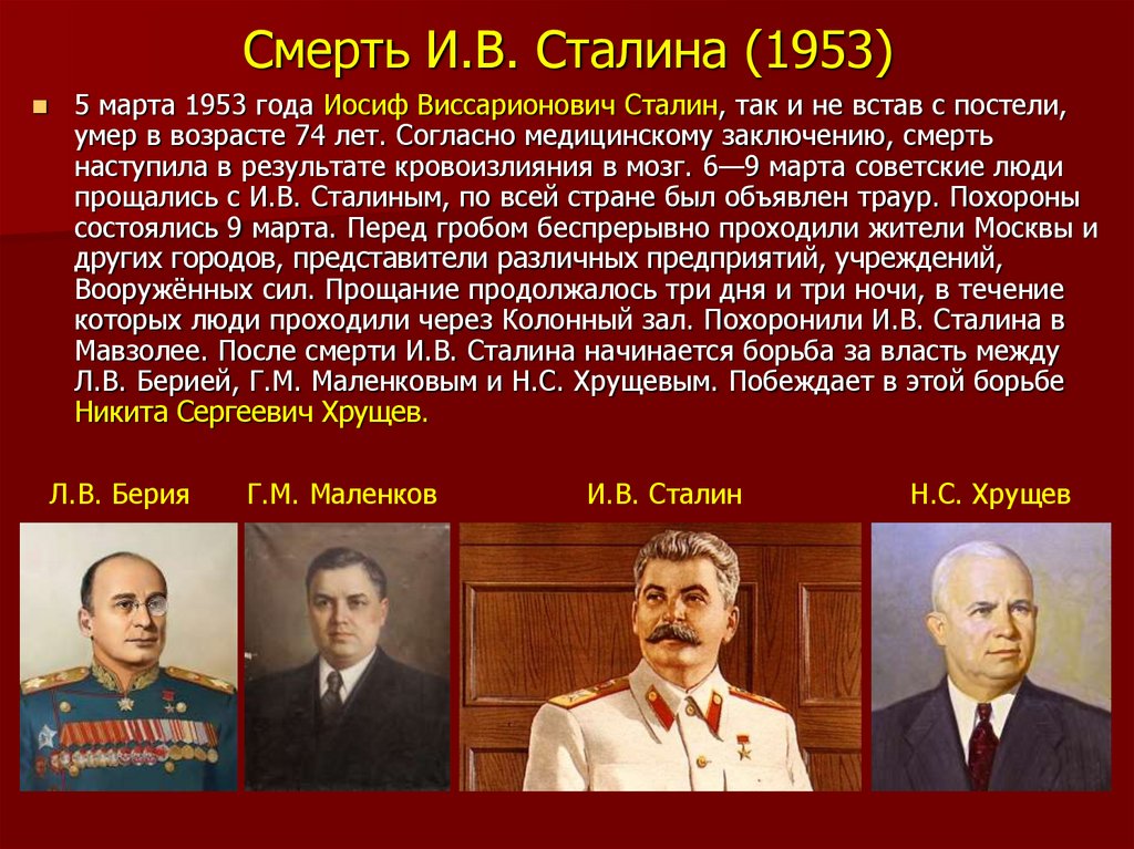 Последствия смены руководства ссср в 1953. Смерть Сталина 1953. Смерть Иосифа Сталина в 1953 году.
