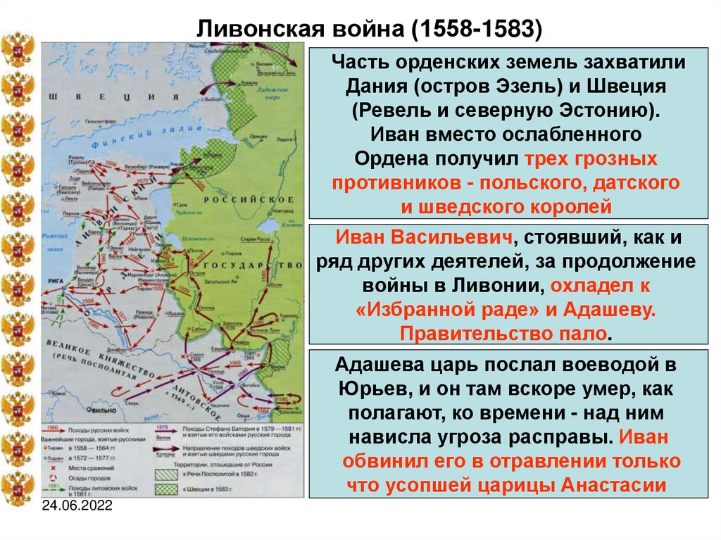 После прекращения существования ливонского ордена противниками россии. Карта Ливонской войны 1558-1583.