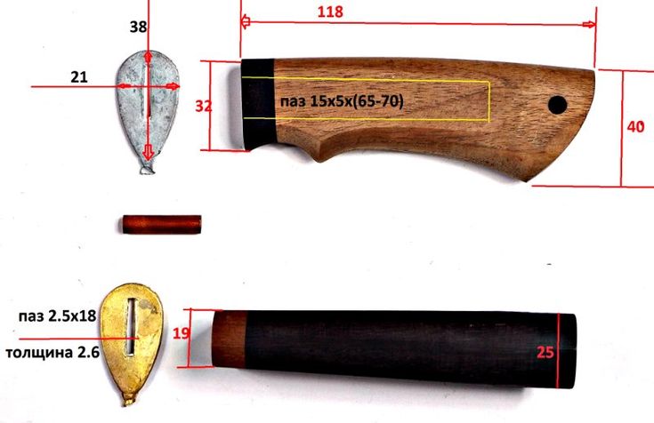 Рукоять для ножа из дерева чертеж с размерами