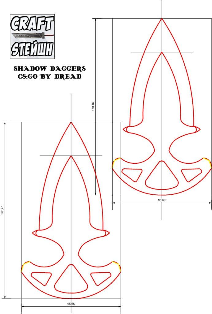 Ножи из стандофф 2 из дерева чертеж