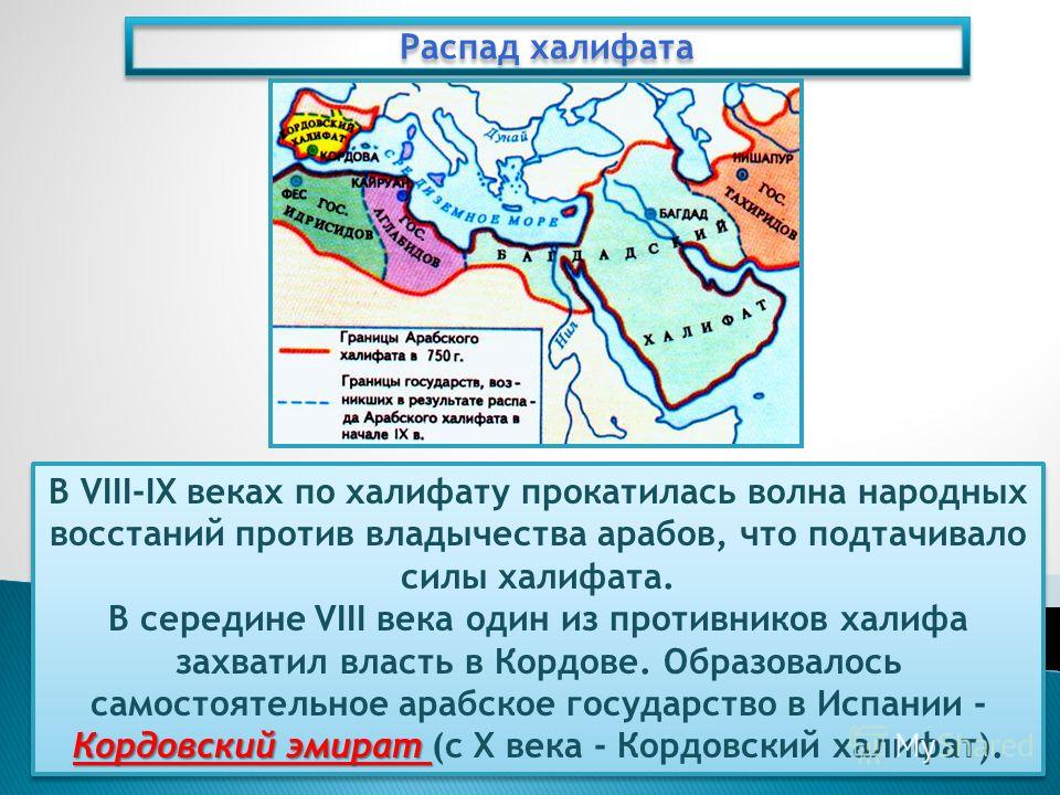 Арабский халифат. Схема распад арабского халифата. Кордовский халифат. Распад арабского халифата. Распад халифата 8 век.