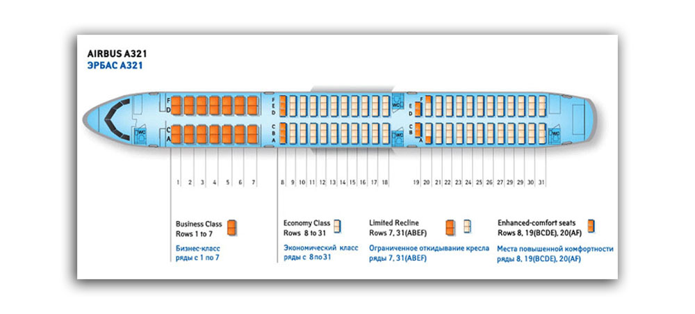 Схема салона а321 уральские авиалинии места для пассажиров