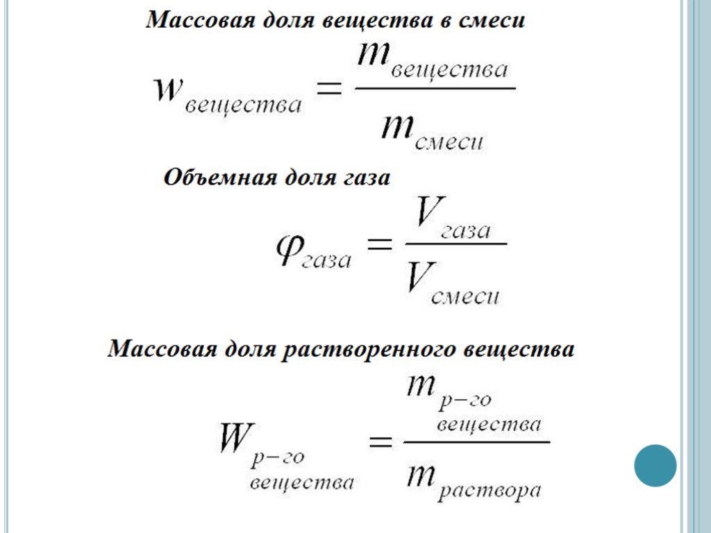 Объем смеси газов. Формулы массовой и объемной доли. Объемная доля компонента газовой смеси формула. Формула для расчёта объемной доли компонентов смеси. Массовая доля компонентов смеси формула.