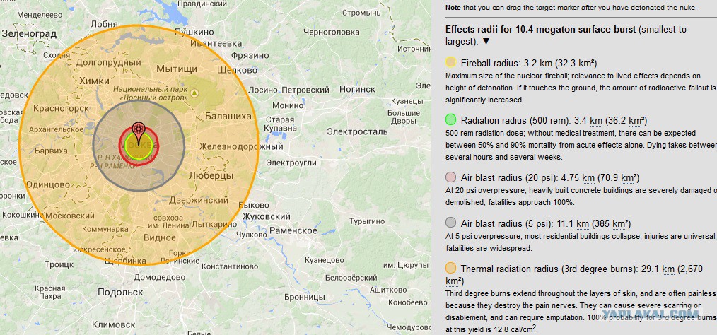 Интерактивная карта ядерного взрыва