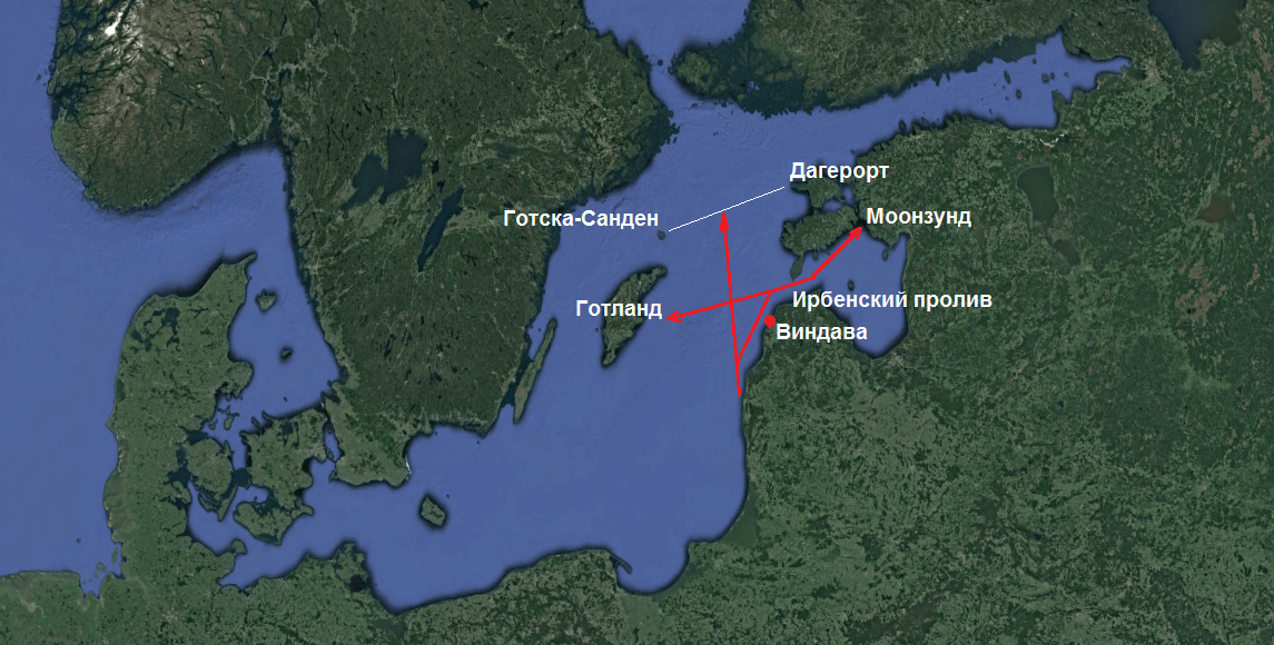 Моонзундский архипелаг. Остров Готланд на карте Балтийского моря. Моонзунд 1915.