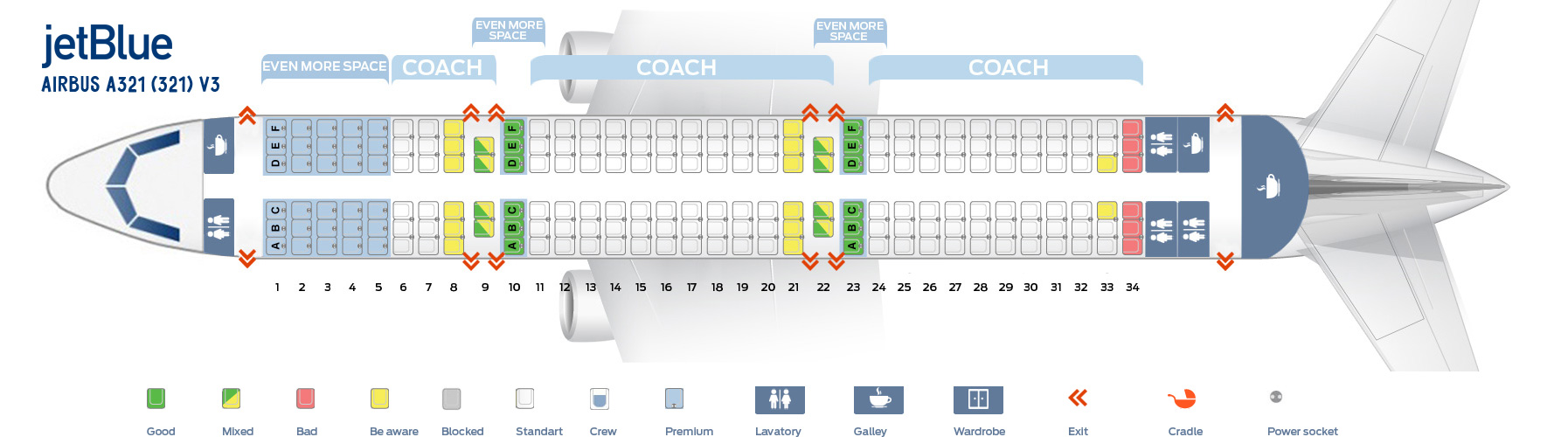 Seat Map Airbus A321-200 V3 JetBlue