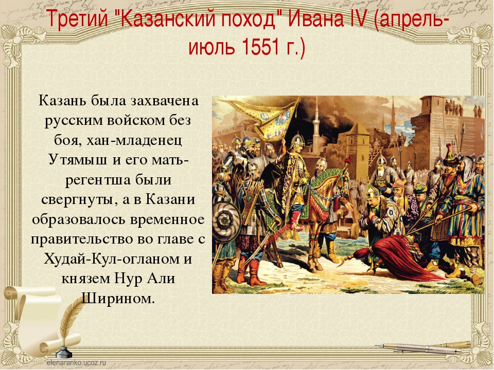 Какое событие положило начало завоеванию всей. Поход Ивана 4 на Казань. Третий 