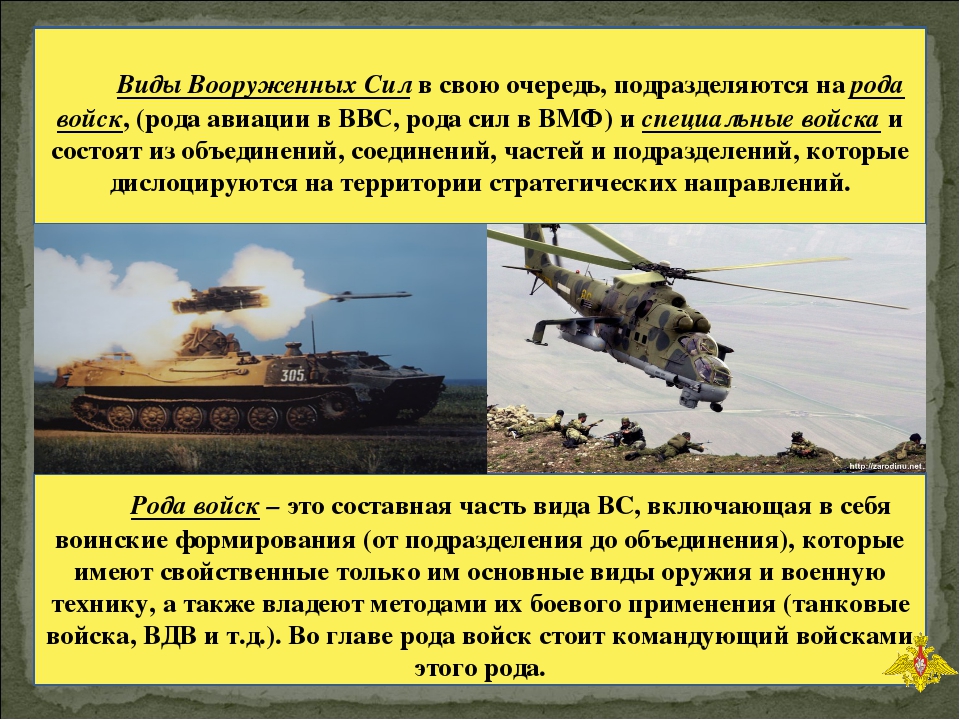 Род войск вс. Вооруженные силы РФ рода войск. Виды Вооруженных сил РФ И рода войск. Роды войск Вооруженных сил. Определение вида и рода войск.