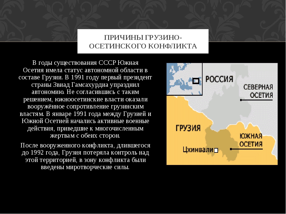 Суть конфликта грузии. Грузино-южноосетинский конфликт 1991-1992. Вооружённый конфликт в Южной Осетии причины. Грузино-южноосетинский конфликт презентация. Причины Грузино южноосетинского конфликта.