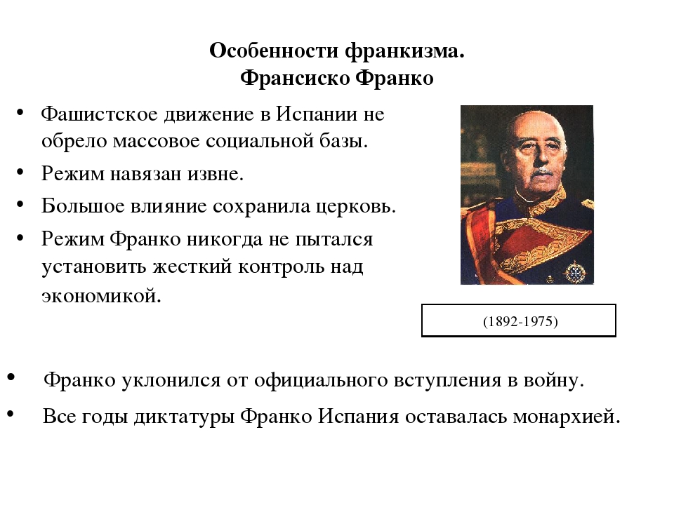 Причины установления диктатуры. Авторитарный режим Франсиско Франко в Испании. Режим ф. Франко в Испании.. Руководитель франкизма в Испании. Режим Генерала Франко в Испании.