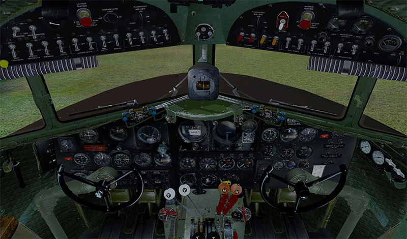 The virtual cockpit of the C-47.