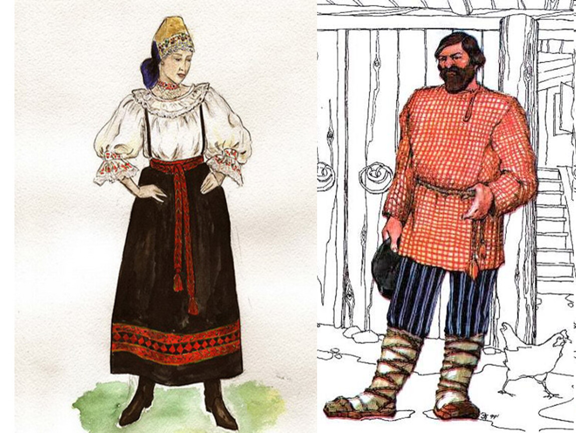 Нарисовать русский народный костюм мужской