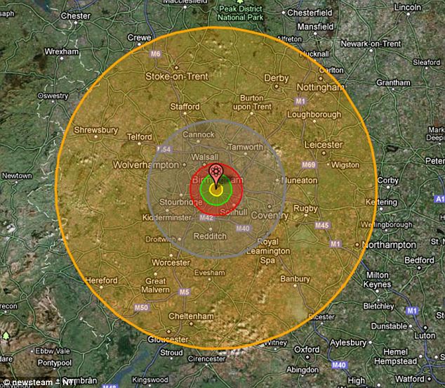 If a Tsar Bomba were exploded over the centre of Birmingham, almost the entire Midlands would suffer