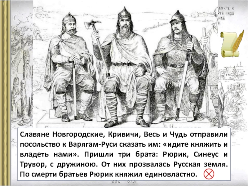 Как звали братьев рюрика. Варяги Рюрик Трувор и Синеус. Призвание варягов Синеус Трувор. Три брата Рюрик Синеус и Трувор. Рюрик с братьями Синеусом и Трувором.