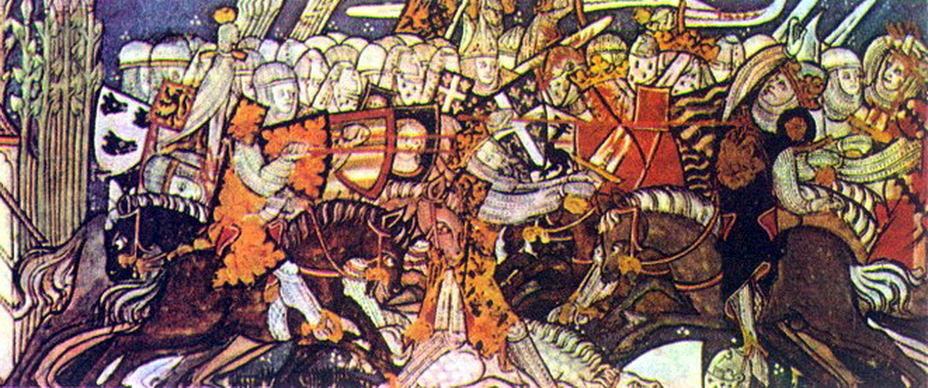 ​Битва Роланда с басками (миниатюра XIV века) - Карл Великий и рыцарь Роланд 