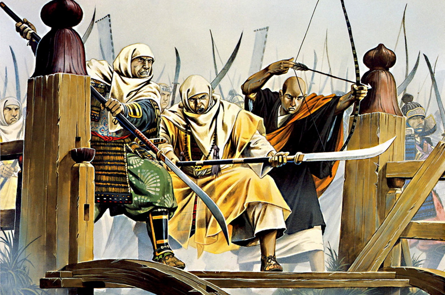 ​Монахи-воины в битве при Удзи, 1180 год. Художник Уэйн Рейнольдс - Воинствующий буддизм 