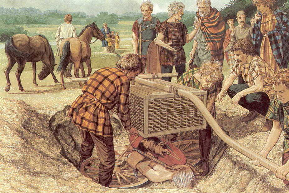 ​Погребение знатного галла с оружием и колесницей. Реконструкция П. Коннолли - Кельты в Галлии 