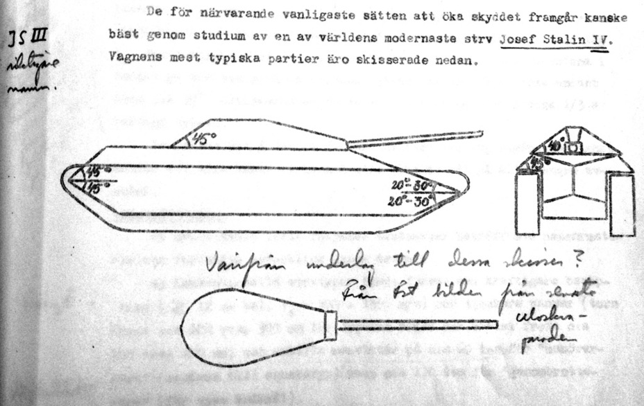 ​Эскиз ИС-3 из доклада шведской разведки, март 1950 года. Полученная информация заставила KATF пересмотреть видение перспективного танка - Шведский барабанщик 