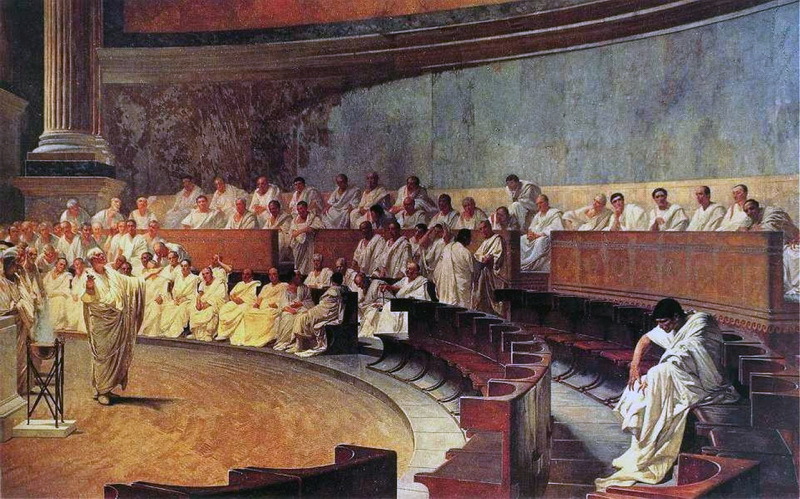 ​Цицерон разоблачает Катилину. Фреска Чезаре Маккари (1888 год). - Гражданские войны Рима: Серторий и сулланцы 