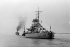 battleship Bismarck leaving the Blohm & Voss shipyard, Hamburg