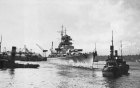 battleship Bismarck leaving the Blohm & Voss shipyard, Hamburg